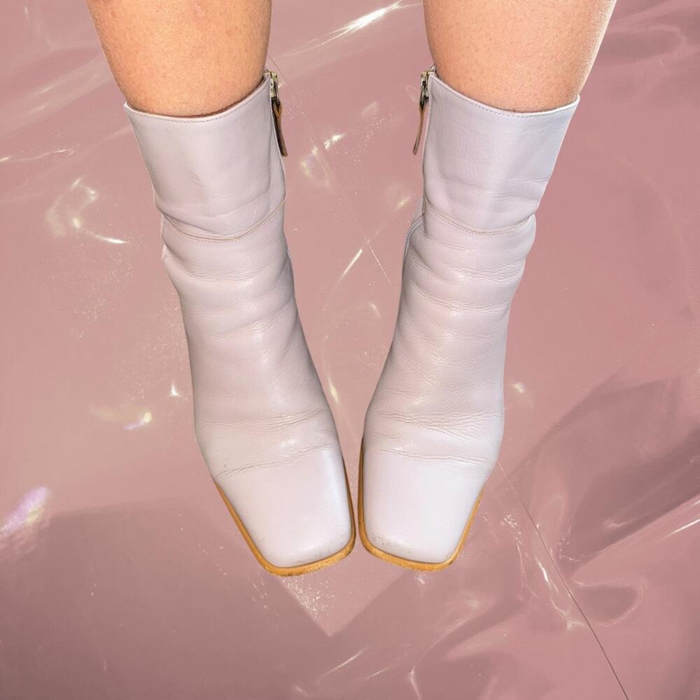 Vintage Y2K ALOHAS pastel lavender leather ankle boots square toe block heel